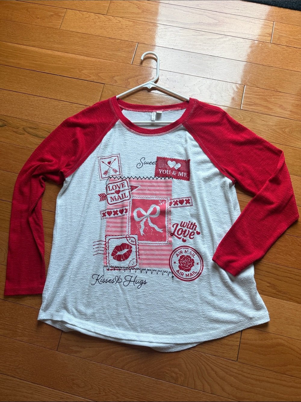 Cato White and Red Long Sleeve Raglan Tee - Valentine Mail Graphic